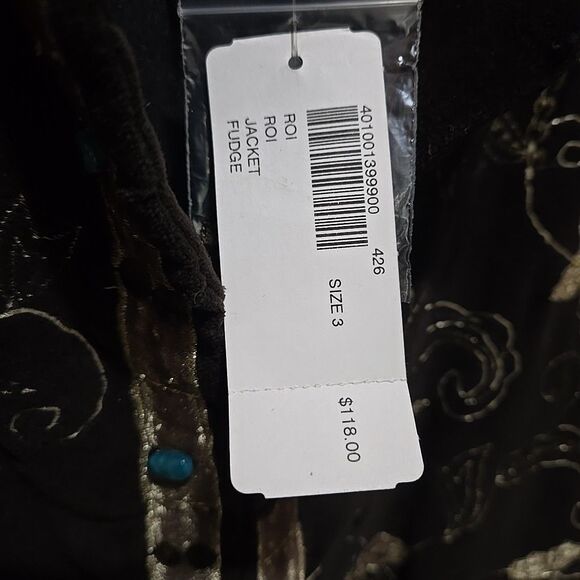 Brown Embroidered Floral Velvet Jacket SzXL Chicos 3 Gold Asian Beaded Boho Glam - Picture 9 of 16